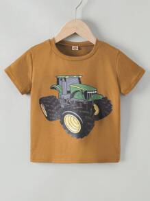 SHEIN Toddler Boys Car Print Tee - Brown - View 1