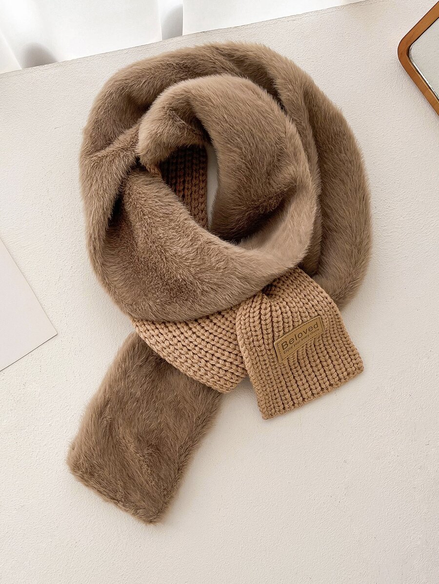 1 chiếc khăn quàng cổ len ấm áp màu trơn cổ điển dành cho nữ - màu nâu - Xem 1