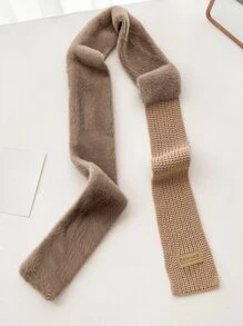 1 chiếc khăn quàng cổ len ấm áp màu trơn cổ điển dành cho nữ - màu nâu - Xem 2