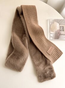 1 chiếc khăn quàng cổ len ấm áp màu trơn cổ điển dành cho nữ - màu nâu - Xem 4