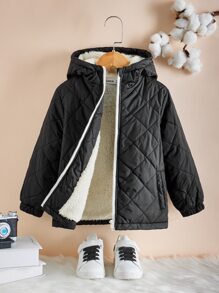 SHEIN 男童拉鍊帽毛絨夾棉外套