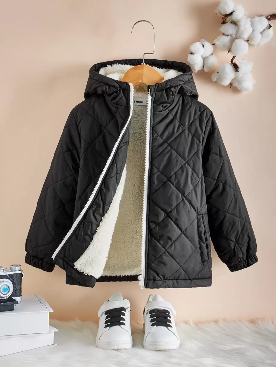 SHEIN 男童拉鍊帽毛絨夾棉外套