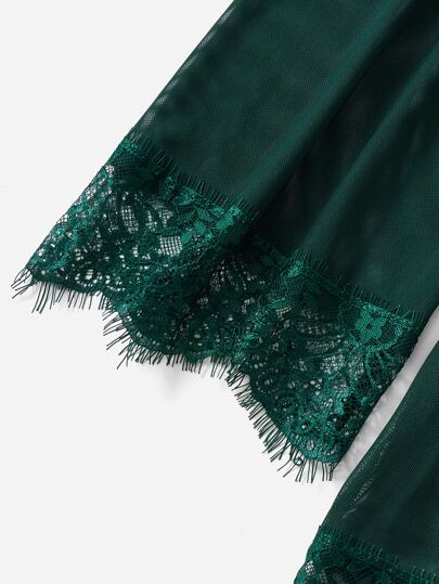 4pack Contrast Kanten Mesh Lingerie Set Robe Belt view 5