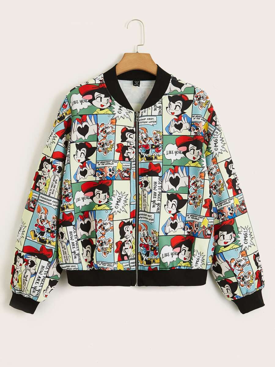 SHEIN LUNE Plus Pop Art Print Bomber Jacket - Multicolor - View 1