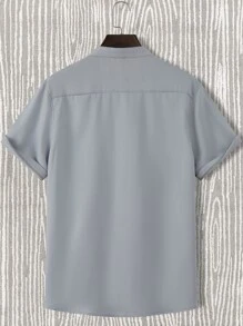 Manfinity Men Letter Patch Detail Shirt - Grey - View 2