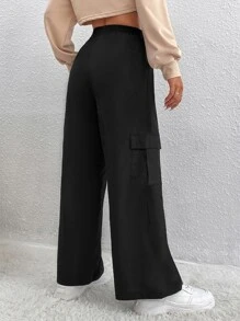 SHEIN PETITE Quần nữ Túi màu trơn Giải trí - màu đen - Xem 2