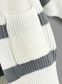 SHEIN Young Girl Striped Pattern Drop Shoulder Duster Cardigan - Black and White - View 3