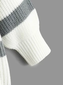 SHEIN Young Girl Striped Pattern Drop Shoulder Duster Cardigan - Black and White - View 4