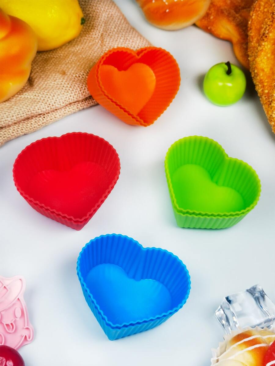 6pcs Heart Shaped Random Color Cake Pan, Silicone Cupcake Mold For Baking