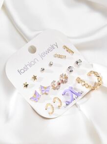 9pairs Star & Butterfly Decor Earrings - Multicolor - View 2