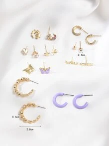 9pairs Star & Butterfly Decor Earrings - Multicolor - View 3