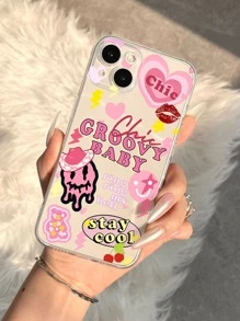 Cartoon & Letter Graphic Clear Phone Case Compatible With iPhone15/15Plus/15Pro/15Promax - Multicolor - View 4