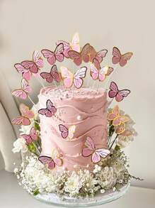 55pcs Pink Butterfly Cake Toppers For Birthday, Anniversary, Wedding, Bridal Shower - Pink - View 1