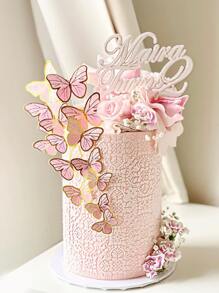 55pcs Pink Butterfly Cake Toppers For Birthday, Anniversary, Wedding, Bridal Shower - Pink - View 2
