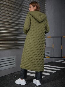 Eilly Bazar 拉鏈開襟連帽絎縫外套 - 軍綠色 - 查看 2