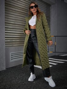 Eilly Bazar 拉鏈開襟連帽絎縫外套 - 軍綠色 - 查看 3