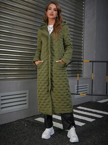 Eilly Bazar 拉鏈開襟連帽絎縫外套 - 軍綠色 - 查看 4