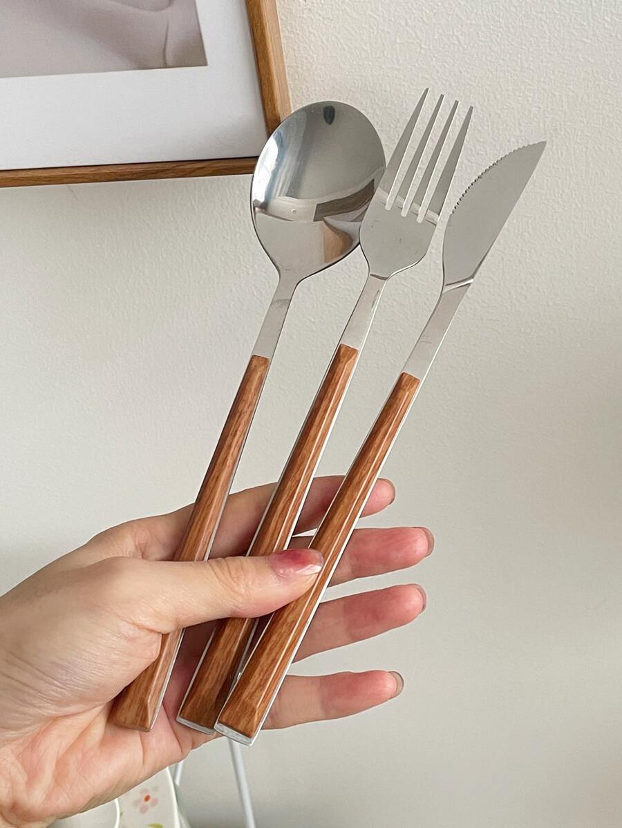 3 件套不锈钢餐具套装学校用品、圣诞礼物 - 彩色 - 查看 1