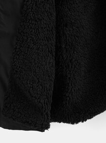 Flirla Plus Fuzzy Trim Drawstring Waist Hooded Parka Padded Coat, For Winter Clothes - Black - View 4