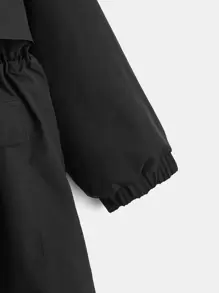 Flirla Plus Fuzzy Trim Drawstring Waist Hooded Parka Padded Coat, For Winter Clothes - Black - View 3