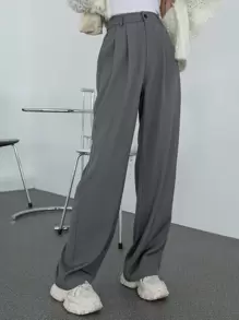 DAZY Plicated Front High Waist Suit Trousers - Dark Grey - View 4