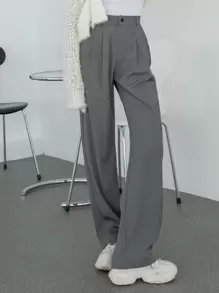 DAZY Plicated Front High Waist Suit Trousers - Dark Grey - View 5