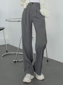 DAZY Plicated Front High Waist Suit Trousers - Dark Grey - View 7