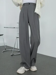DAZY Plicated Front High Waist Suit Trousers - Dark Grey - View 8