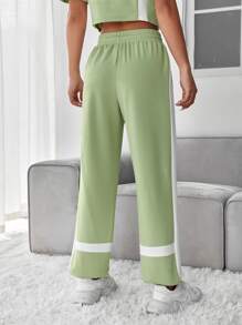 SHEIN EZwear Contrast Panel Elastic Waist Sweatpants - Mint Green - View 2