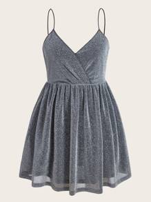 SHEIN CURVE+ Plus Glitter Cami Dress - Silver - View 1