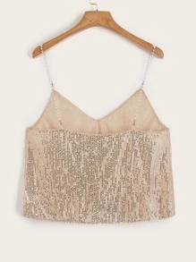 SHEIN Essnce Plus Sequins Cami Top - Champagne - View 2