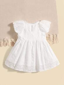 SHEIN Bebé Vestido de fiesta con bordado con ojal ribete con fruncido - Blanco - Ver 2