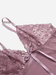 3 set quần lót ren hoa kèm áo choàng có thắt lưng, bộ đồ lót - Màu tím - Xem 6