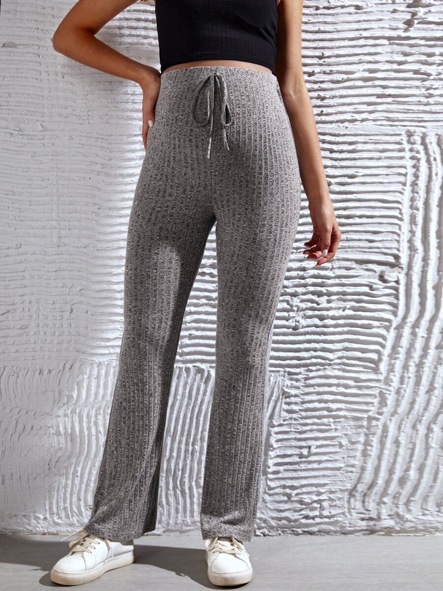 SHEIN Maternity Tie Waist Rib Knit Trousers - Grey - View 1