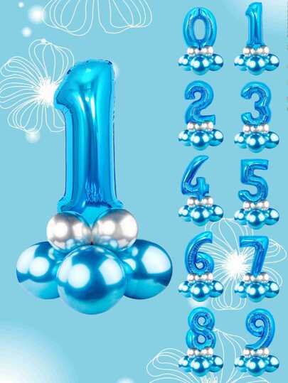 9 件套数字形状气球，金属装饰气球，适合生日派对、返校情人节