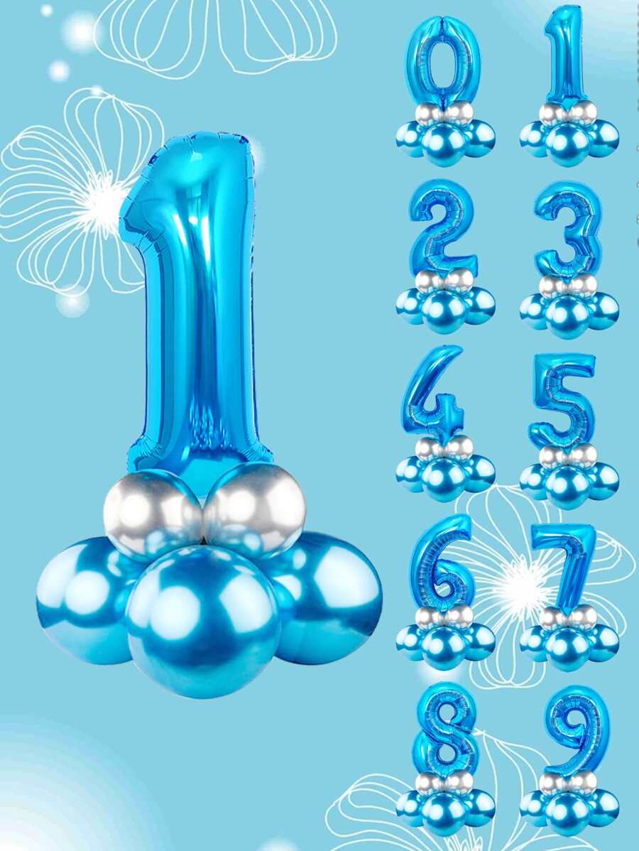 9 件套数字形状气球，金属装饰气球，适合生日派对、返校情人节 - 彩色 - 查看 1
