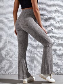 SHEIN Maternity Tie Waist Rib Knit Trousers - Grey - View 2