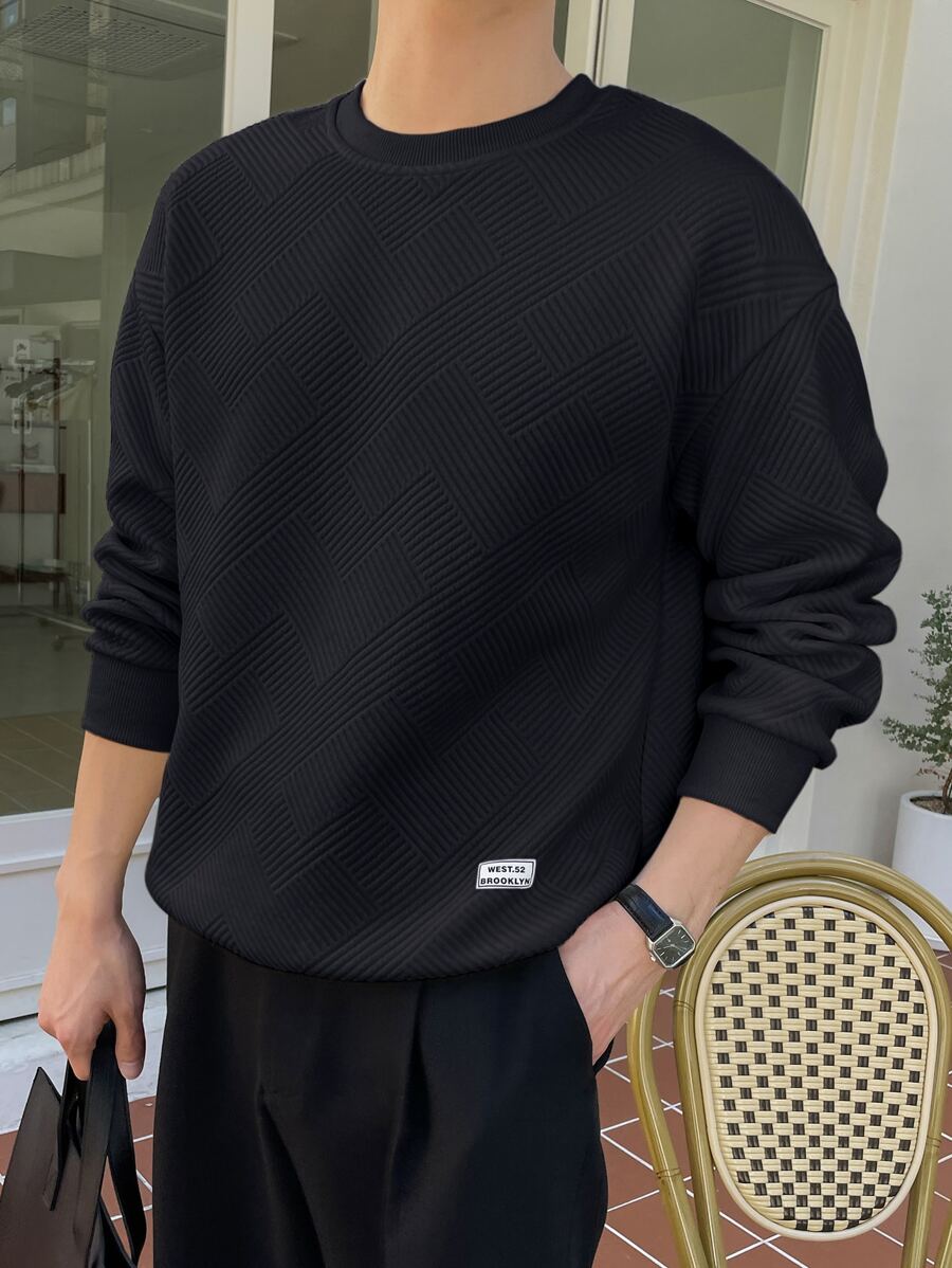 DAZY Men Letter Patched Detail Drop Shoulder Sweatshirt Fall,Winter - Black - View 1