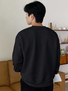 DAZY Men Letter Patched Detail Drop Shoulder Sweatshirt Fall,Winter - Black - View 2