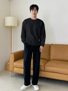 DAZY Men Letter Patched Detail Drop Shoulder Sweatshirt Fall,Winter - Black - View 3