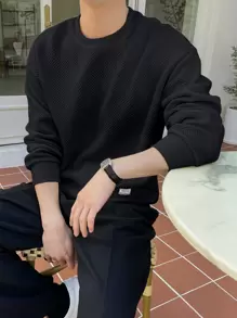 DAZY Men Letter Patched Detail Drop Shoulder Sweatshirt Fall,Winter - Black - View 4