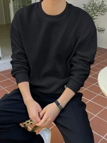 DAZY Men Letter Patched Detail Drop Shoulder Sweatshirt Fall,Winter - Black - View 5