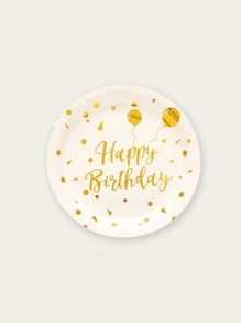 10入組金屬質感小氣球和字母圖案一次性盤子 - 彩色 - 查看 1