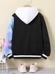 Girls Unicorn Print Contrast Teddy Bomber Jacket Without Hoodie - Black - View 2
