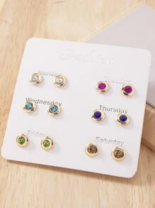 6pairs Rhinestone Decor Stud Earrings - Multicolor - View 1
