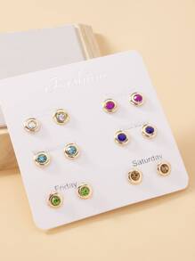 6pairs Rhinestone Decor Stud Earrings - Multicolor - View 2