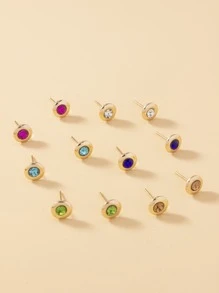 6pairs Rhinestone Decor Stud Earrings - Multicolor - View 3