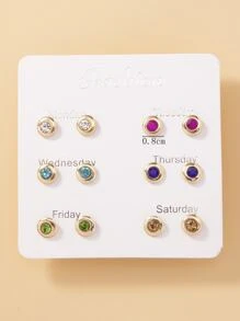 6pairs Rhinestone Decor Stud Earrings - Multicolor - View 4