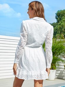 Eilly Bazar 泡泡袖荷葉邊網眼刺繡襯衫洋裝