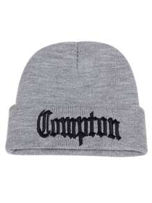 Men Letter Embroidered Beanie - Grey - View 1